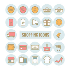 Collection of vector outline shopping icons. Modern flat icons for web design