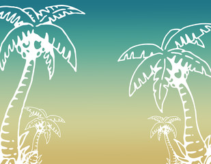 Fototapeta na wymiar Background. Summer. Flat monochrome summer pattern. Wrapping paper summer pattern. Cute doodle summer pattern with palm tree and waves.