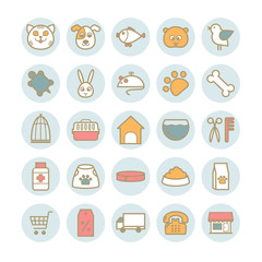 Set of vector outline pet shop icons. Modern flat icons for web design