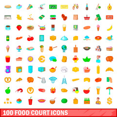 100 food court icons set, cartoon style