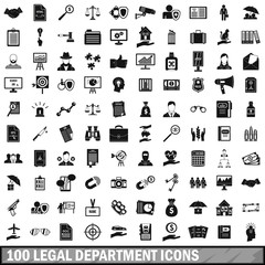 100 legal department icons set, simple style 