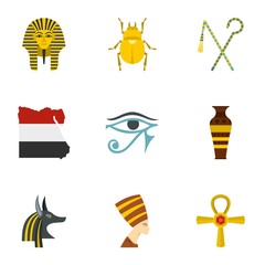 Egypt history icons set, cartoon style