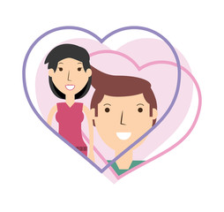 happy couple lover inside heart design