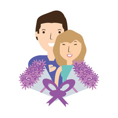 couple lover with romantic bouquet flowers