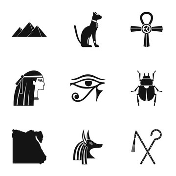 Egyptian pyramids icons set, simple style