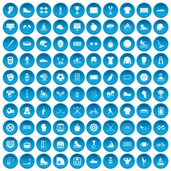 100 sport team icons set blue