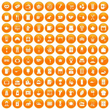 100 kitchen utensils icons set orange