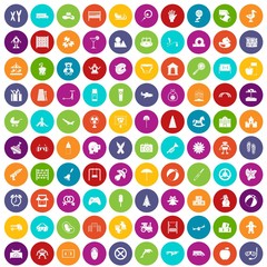 100 childhood icons set color