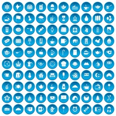 100 tea cup icons set blue