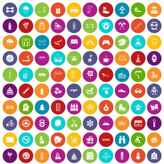100 children activities icons set color