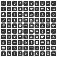 100 children activities icons set black