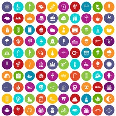 100 childrens parties icons set color
