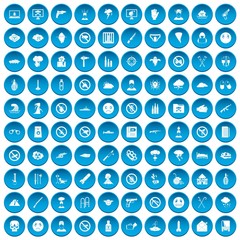 100 tension icons set blue