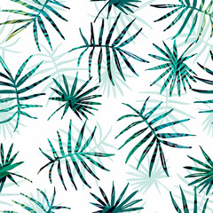 Seamless exotic pattern with tropical palm leaves.