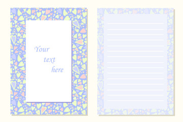 Template for greeting card with hearts