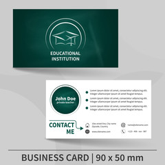 Business card template with blackboard texture. Educational Institution. Vector design.