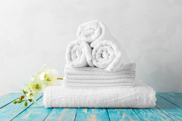 Fototapeta na wymiar towels with orchid flower