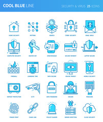 Modern thin line icons set of security & virus. Premium quality outline symbol set. Simple linear pictogram pack. Editable line series