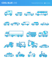 Modern thin line icons set of transportation. Premium quality outline symbol set. Simple linear pictogram pack. Editable line series
