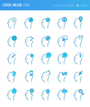 Modern thin line icons set of human features. Premium quality outline symbol set. Simple linear pictogram pack. Editable line series