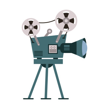 vintage teal movie projector on tripod clip art preview