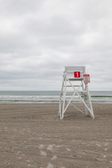 Watchtower on the empty beach in Middletown,Rhode Island, USA