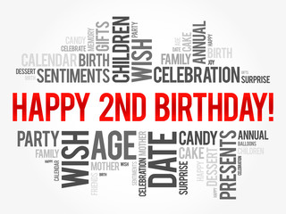 Fototapeta premium Happy 2nd birthday word cloud collage concept