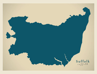 Modern Map - Suffolk county England UK illustration