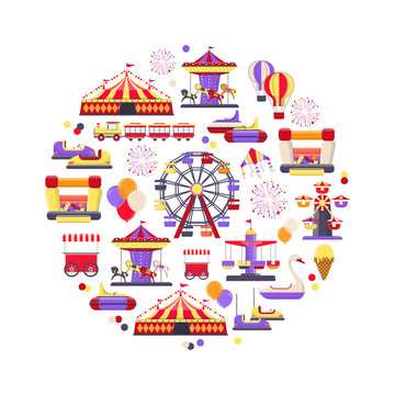 Amusement park icon set in circle shape
