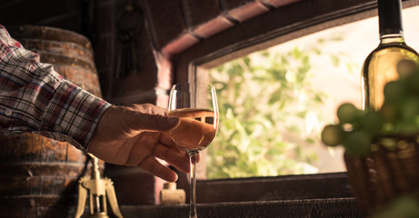 Wine expert tasting a glass of wine