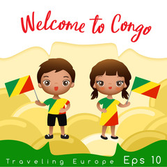 Boy and girl with national flag : Vector Illustration