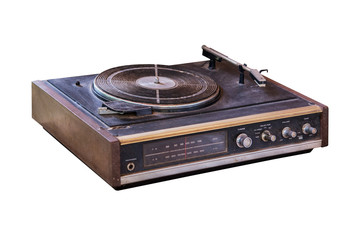 Old turntable player isolated.