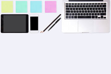 Top view of  white office desk table.