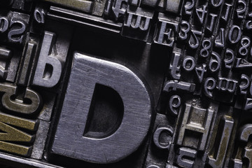Metal Letterpress Types. A background from many historic typographical letters in black and white...