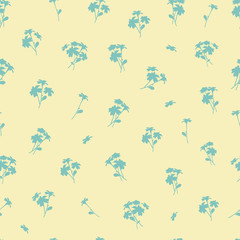 Fototapeta na wymiar Seamless pattern with small flowers on a yellow background. delicate light airy texture for interior, tiles, textiles, scrapbook, packaging and various types of design. vector.