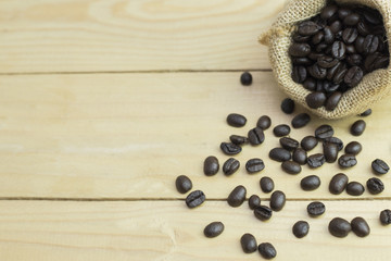 Coffee bean on wooden. copy space