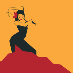 Flamenco Dancer in expressive impressive pose. Minimalistic laconic - obrazy, fototapety, plakaty