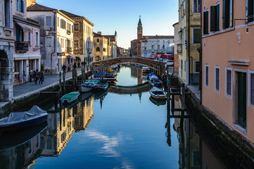 The canals and the old town in Chioggia, Italy
