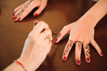 Mehndi is traditional Indian decorative art. Close-up