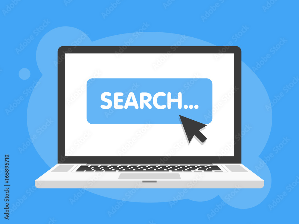 Fototapete mouse cursor clicks search button. laptop notebook computer screen. vector illustration