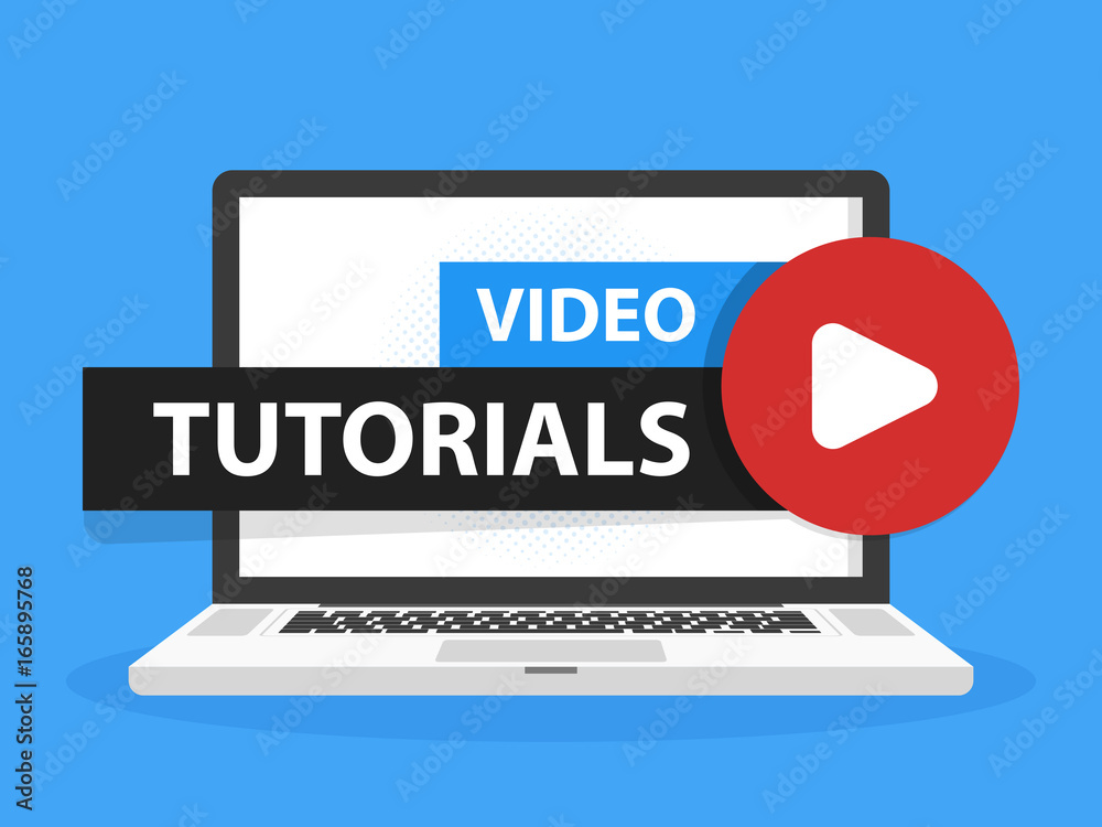 Wall mural online video tutorials education button in laptop notebook computer screen. play lesson concept. vec