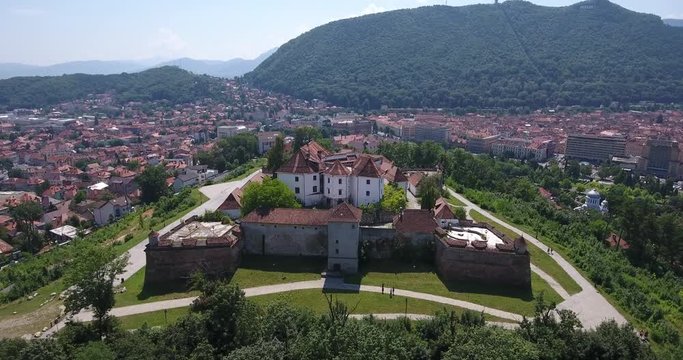 Brasov citadel in Transylvania Romania also known as Kronstadt or Brasso aerial video footage