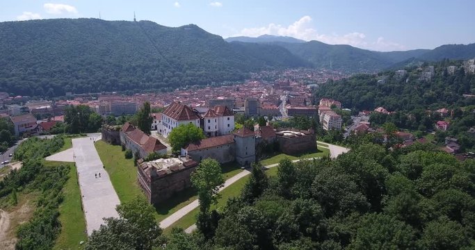Brasov fortress in Transylvania Romania also known as Kronstadt or Brasso aerial video footage