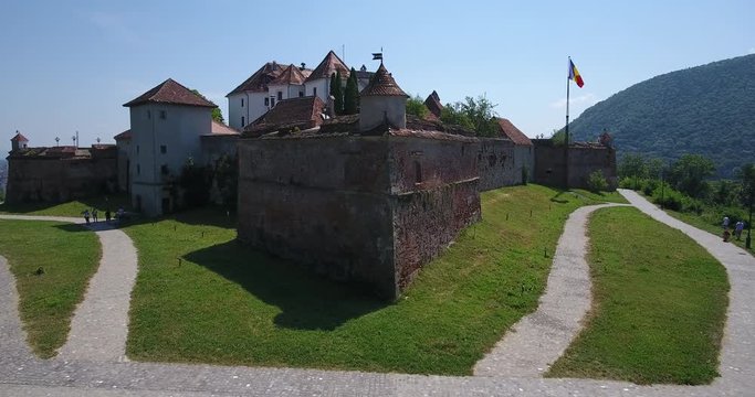 Brasov fortress in Transylvania Romania also known as Kronstadt or Brasso aerial video footage