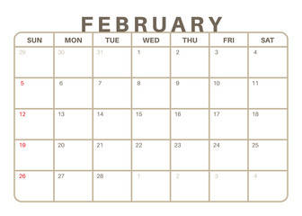 Monthly Calendar February 2017