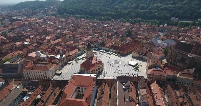 Brasov Romania aerial video footage of the city centre and main attractions