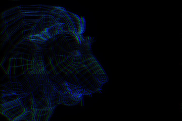 Lion in Hologram Wireframe Style. Nice 3D Rendering
