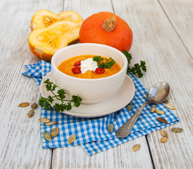 Pumpkin soup with fresh pumpkins