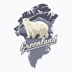 Белый медведь, Гренландия, самолет, леттеринг, иллюстрация, вектор