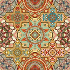 Patchwork pattern. Vintage decorative elements. Hand drawn background. Islam, Arabic, Indian, ottoman motifs. Perfect for printing on fabric or paper.